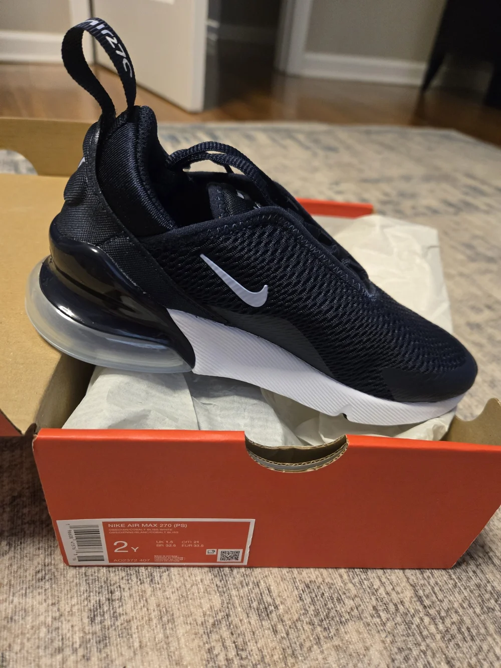 Nike Kids Air Max 270 Navy and White 2 Youth Sneakers
